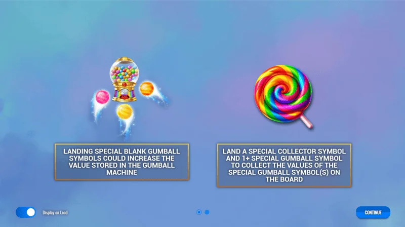 Sweet Candy Cash Stash - meniul principal și setările slotului